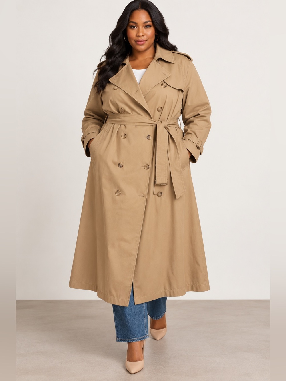 Vintage London Fog Trench Coat 18½ Khaki Tan Double Breasted Belted